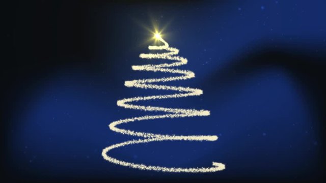 Yellow Animated Christmas tree with falling snow.