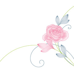 Stylish cute hand-drawn background with
 rose flower. Element for postcards, invitations, design and creativity.