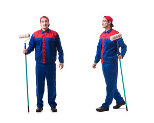 Young painter contractor isolated on white background