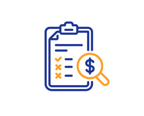 Accounting report line icon. Audit sign. Check finance symbol. Colorful outline concept. Blue and orange thin line color icon. Accounting report Vector