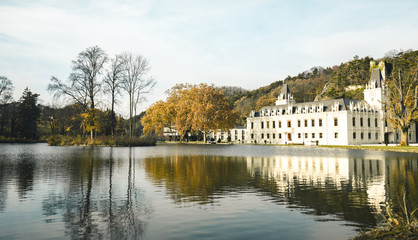 Fototapeta na wymiar Magical autumn Lake landscape in the Park of Castle Hernstein in Austria