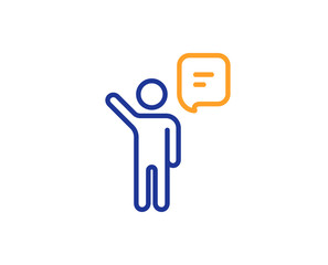 Agent talk line icon. Business management sign. Speech bubble symbol. Colorful outline concept. Blue and orange thin line color icon. Agent Vector