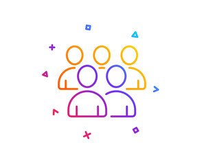 Group line icon. Business management sign. Teamwork symbol. Gradient line button. Group icon design. Colorful geometric shapes. Vector