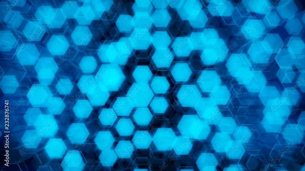 Poster abstract technological background of glowing hexagons. seamless loop animation. high-quality 3d rend