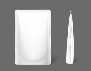 Mockup of blank sachet packaging for food, cosmetic and hygiene. Vector illustration on black background. Ready for your design. EPS10.