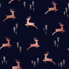 Christmas deer seamless pattern in copper color