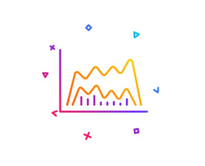Investment chart line icon. Economic graph sign. Stock exchange symbol. Business finance. Gradient line button. Trade chart icon design. Colorful geometric shapes. Vector
