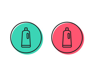 Cleaning shampoo line icon. Washing liquid or Cleanser symbol. Housekeeping equipment sign. Positive and negative circle buttons concept. Good or bad symbols. Shampoo Vector