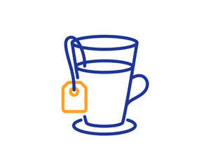 Tea with bag line icon. Hot drink sign. Fresh beverage symbol. Colorful outline concept. Blue and orange thin line color icon. Tea Vector