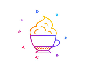 Cappuccino coffee with Whipped cream icon. Hot drink sign. Beverage symbol. Gradient line button. Cappuccino cream icon design. Colorful geometric shapes. Vector