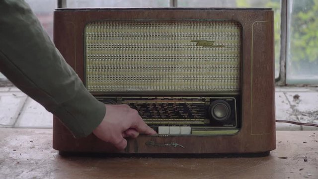 historical vintage radio turned on and off