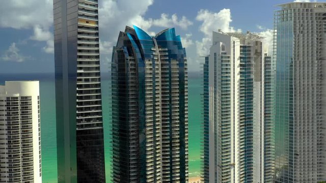 Highrise architecture on the beach Miami Sunny Isles 4k