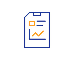 Report Document line icon. Analysis and Statistics File sign. Paper page concept symbol. Colorful outline concept. Blue and orange thin line color icon. Report document Vector