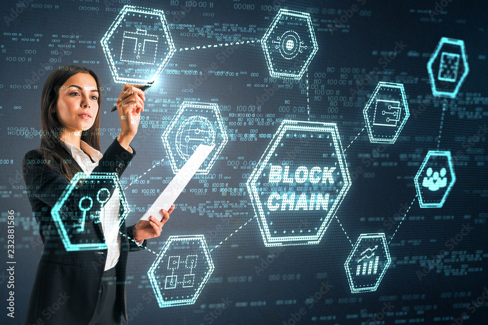 Aufkleber future and blockchain concept