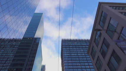 Big modern city with tall glassy skyscrapers and office buildings