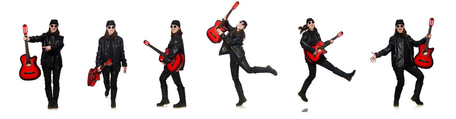 Young guitar player isolated on the white
