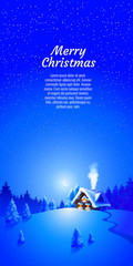 Forest landscape with winter house. Vector Illustration