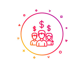 Business networking line icon. Group of people with Dollar signs. Gradient pattern line button. Salary employees icon design. Geometric shapes. Vector