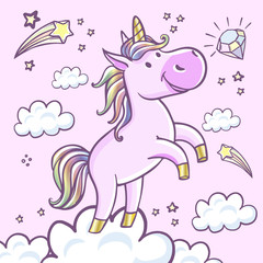 Obraz na płótnie Canvas Cute little pink magical unicorn