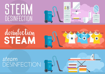 Steam Disinfection. Vector Flat Illustration.