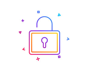 Lock line icon. Private locker sign. Password encryption symbol. Gradient line button. Lock icon design. Colorful geometric shapes. Vector