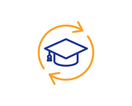 Continuing education line icon. Online education sign. Colorful outline concept. Blue and orange thin line color icon. Continuing education Vector