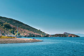 Fototapeta premium Beach, Sea, Coastline, and Boats