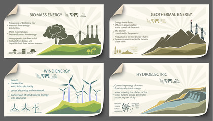 set of vintage renewable energy infographics