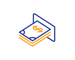 Cash money line icon. Banking currency sign. Dollar or USD symbol. Colorful outline concept. Blue and orange thin line color icon. ATM money Vector