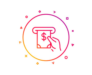 Cash money line icon. Banking currency sign. Dollar or USD symbol. ATM service. Gradient pattern line button. ATM service icon design. Geometric shapes. Vector