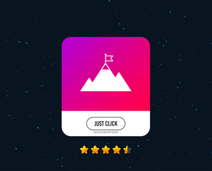 Flag on mountain icon. Leadership motivation sign. Mountaineering symbol. Web or internet icon design. Rating stars. Just click button. Vector