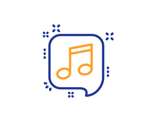 Musical note in speech bubble line icon. Music sign. Colorful outline concept. Blue and orange thin line color icon. Musical note Vector