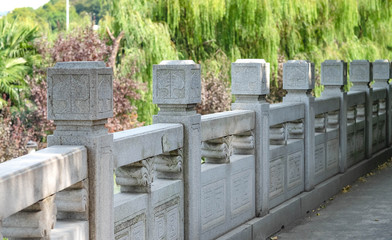 Granite Stone railings in the chinese park, Wuhan Hubei China.
