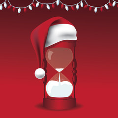 Cartoon Santa Claus and reindeer deliver Christmas Santa Claus hat on in a snow globe. Advent calendar. EPS10 vector illustration.