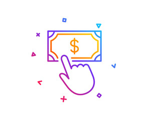 Payment click line icon. Dollar exchange sign. Finance symbol. Gradient line button. Payment click icon design. Colorful geometric shapes. Vector