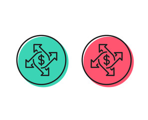 Payment exchange line icon. Dollar sign. Finance transfer symbol. Positive and negative circle buttons concept. Good or bad symbols. Payment exchange Vector