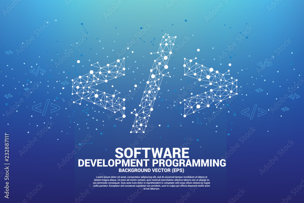 Aufkleber Vector Polygon software development programming tag icon with dot connect line. Concept for Programming language technology and coding.