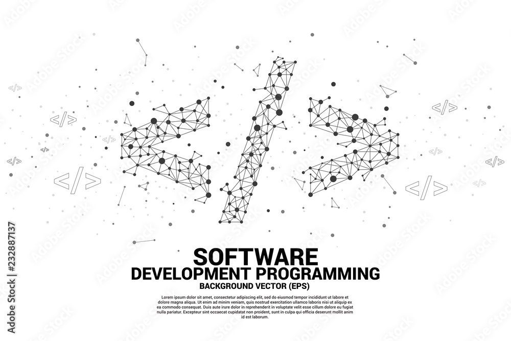 Fototapete Vector Polygon software development programming tag icon with dot connect line. Concept for Programming language technology and coding.