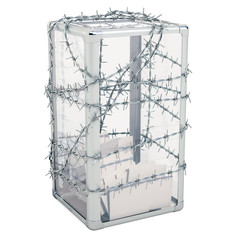 Ballot box with barbed wire. 3D rendering