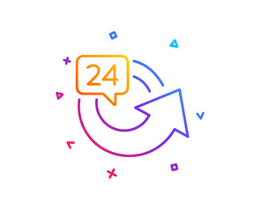24 hours service line icon. Repeat every day sign. Refund symbol. Gradient line button. 24 hours icon design. Colorful geometric shapes. Vector