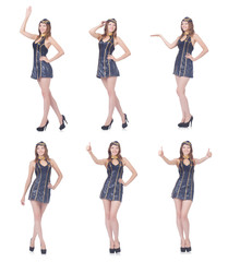 Fototapeta premium Young airhostess saluting isolated on white
