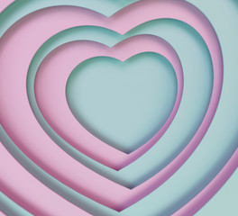 Blue and pink paper hearts. 3D illustration.