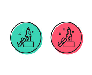 Out of the box line icon. Launch Project sign. Startup symbol. Positive and negative circle buttons concept. Good or bad symbols. Innovation Vector