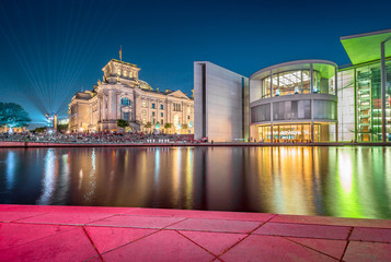 Berlin government district with Spree river at twilight, central Berlin Mitte, Germany