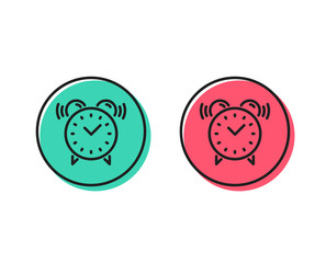 Alarm clock line icon. Time or watch sign. Positive and negative circle buttons concept. Good or bad symbols. Alarm clock Vector