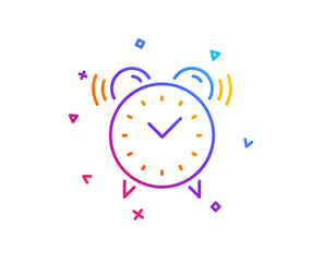Alarm clock line icon. Time or watch sign. Gradient line button. Alarm clock icon design. Colorful geometric shapes. Vector