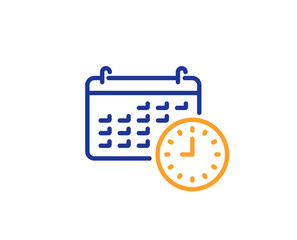 Time and calendar line icon. Clock or watch sign. Colorful outline concept. Blue and orange thin line color icon. Calendar Vector