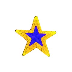 Homemade lollipop. Yellow and blue star shaped lollipop isolated.