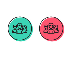 Group line icon. Users or Teamwork sign. Male and Female Person silhouette symbol. Positive and negative circle buttons concept. Good or bad symbols. Teamwork Vector