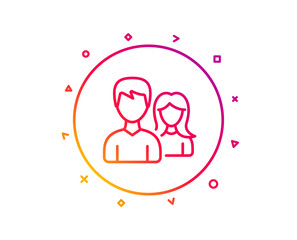 Couple line icon. Users Group or Teamwork sign. Male and Female Person silhouette symbol. Gradient pattern line button. Couple icon design. Geometric shapes. Vector